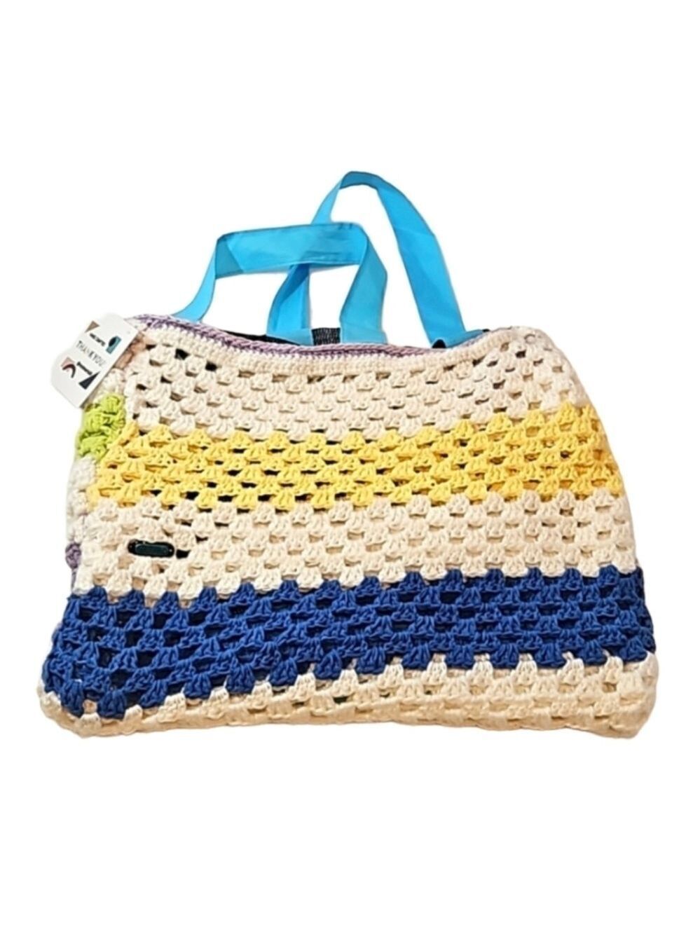 Handcrafted Upcycle Bag Hand Knit Crochet Stitch Handmade Multicolored Stripes